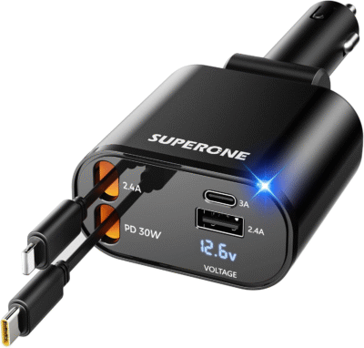 The SUPERONE Retractable Car Charger 4-in-1 Review 1