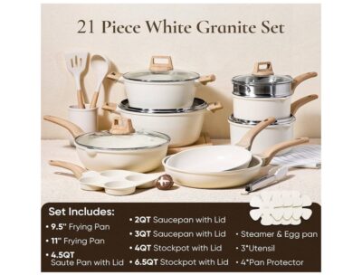 Amazon is Selling $190 CAROTE 21-Piece White Granite Cookware set now $135 1